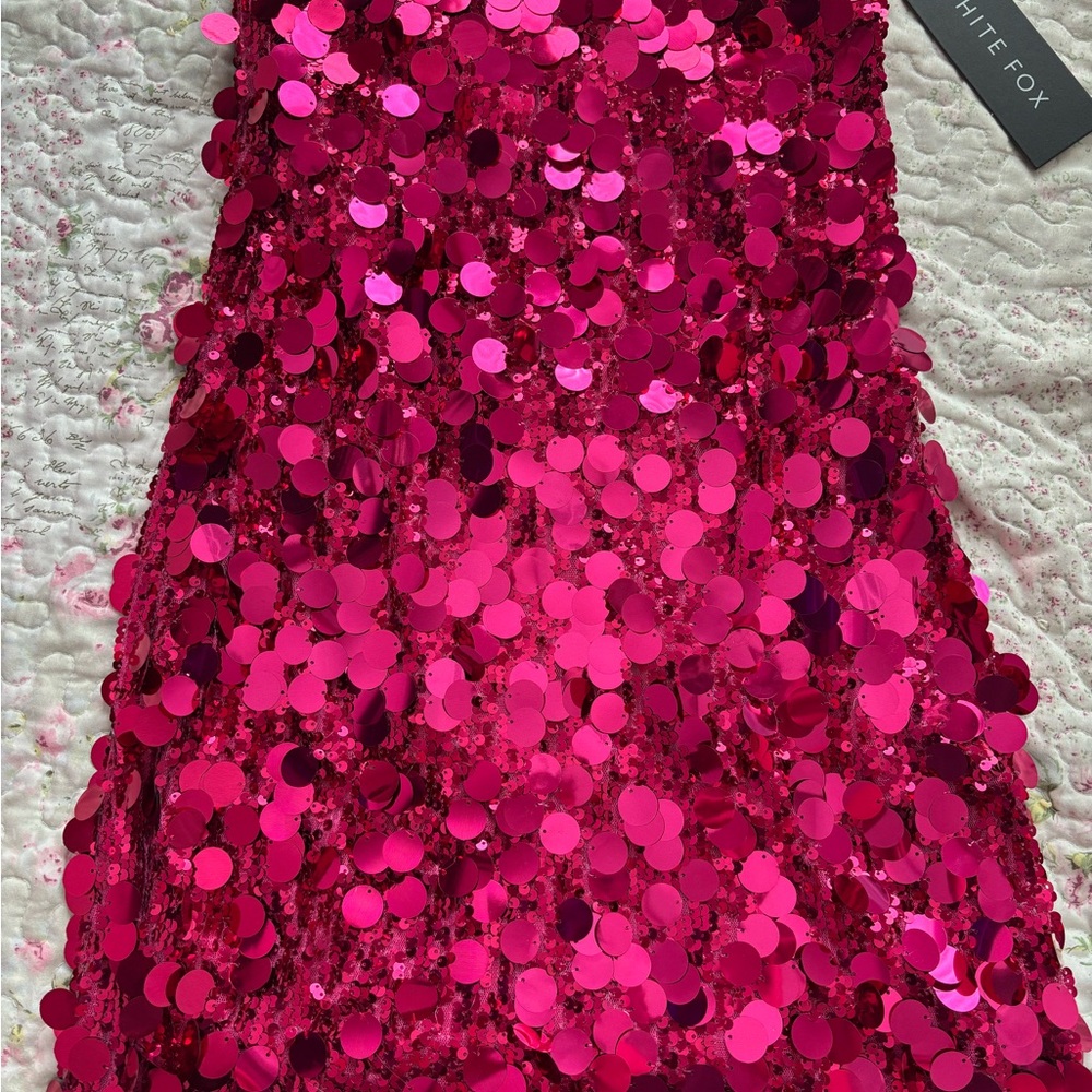 White Fox Boutique Strapless Pink Sequin Dress